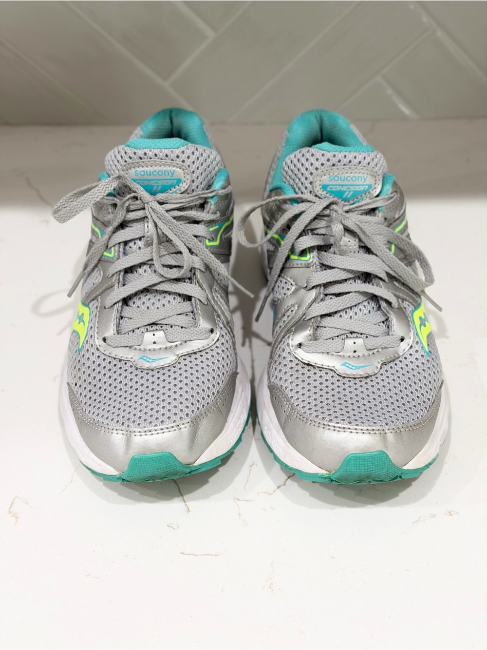 Saucony Cohesion 11 Running Sneakers Gray Aqua Lime